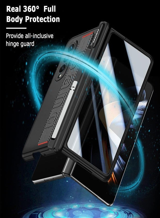 NINKI for Samsung Galaxy Z Fold 4 Case with Screen Protector,S Pen Holder & Strap & Stand & Hinge Protection Full Body Military Grade Shockproof Cover Case for Samsung Galaxy Fold 4 Carbon Fiber - Image 2